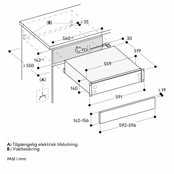 Gaggenau GW051190 Varmeskuffe Expressive series, fuld integrerbar u/front, bredde 60 cm/hjde 14 cm